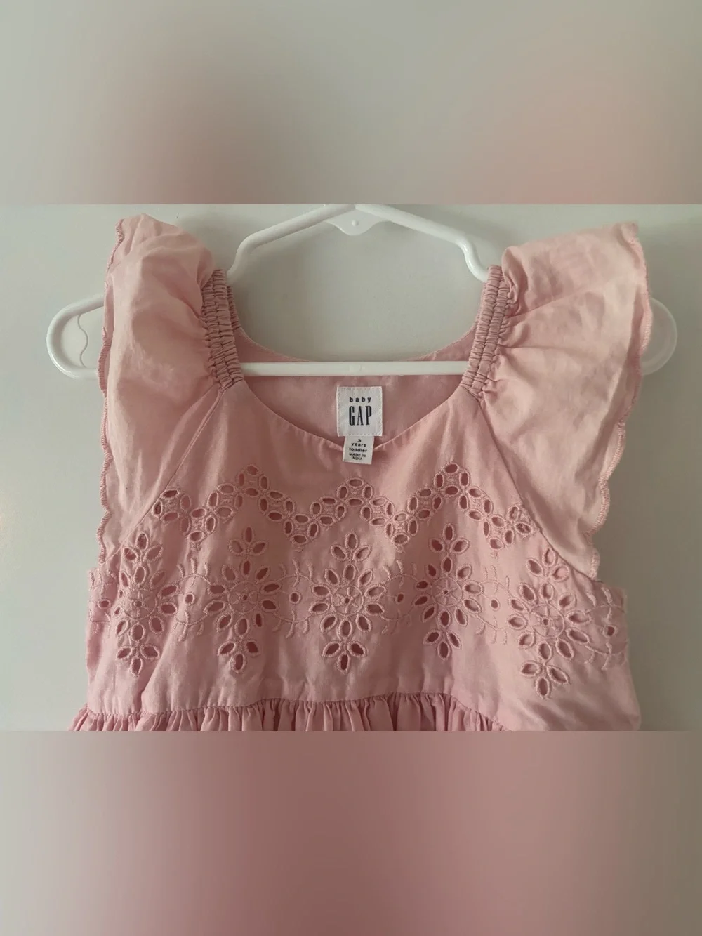 BABY GAP Rose Pink Eyelet Cotton Sundress Flutter sleeves 3T